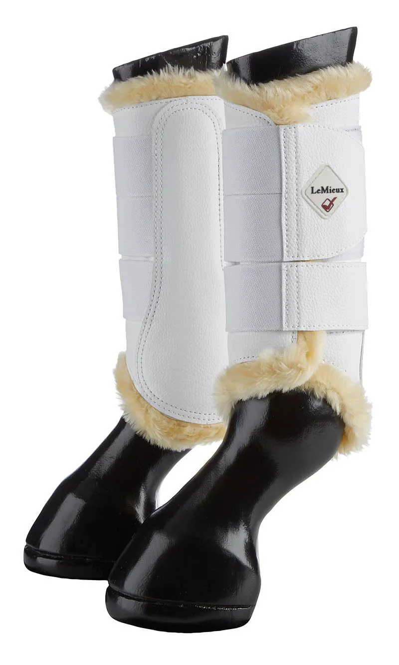 LeMieux Fleece Brushing Boots in White and Natural